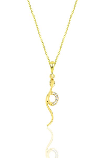 Söğütlü Silver Gümüş Altın Yaldızlı Zirkon Taşlı Yılan Kolye Sgtl12063gold