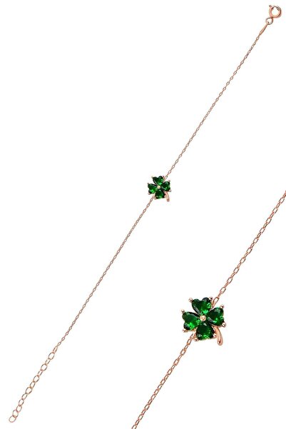 Söğütlü Silver Gümüş Zümrüt Taş Rengi Yonca Modeli Bileklik Sgtl10090ysl