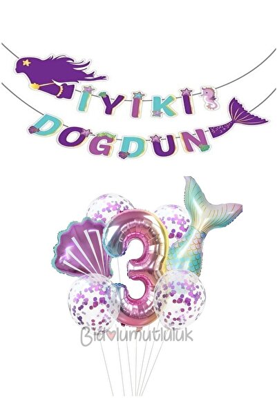 BİDOLUMUTLULUK Deniz Kızı Folyo Set Konsept Doğum Günü Set