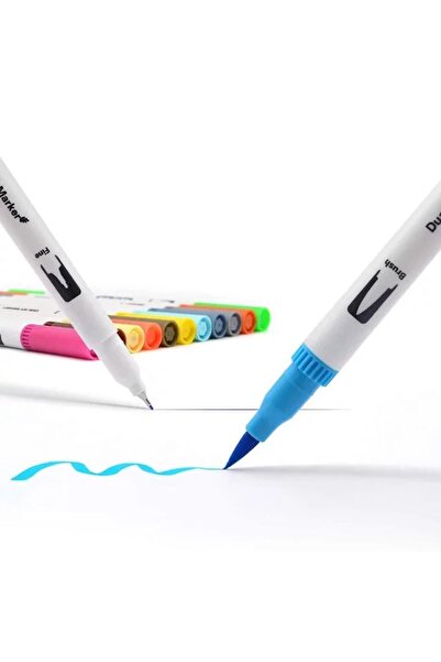 armex 60 Lı Çift Uçlu Fırça Ve 0.4 Mm Fine Uçlu Marker Kalem Seti Deri Tarzı Cüzdanlık Kalem Seti Pro