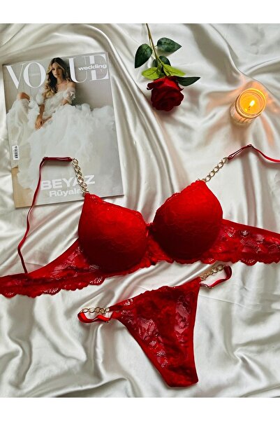 beshineunderwear Albertina Kırmızı Zincirli Sütyen Takımı