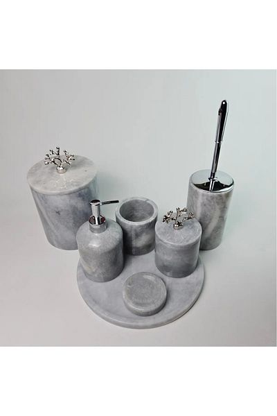 ege gross Dusty Silver Marble Bathroom Set 7-Piece Gray Marble Bathroom Set
