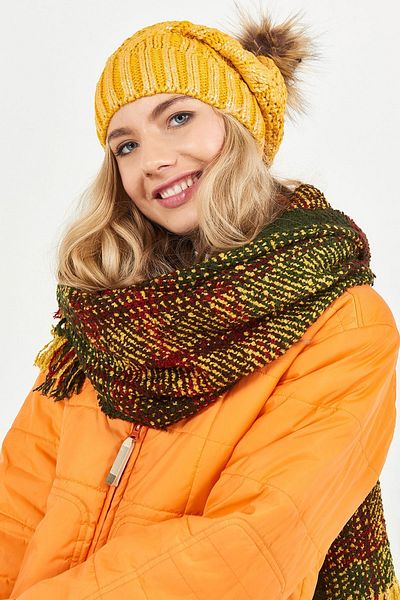 POSUSS Plaid Boucle Acrylic Women's Shawl - Yellow - Ps2480010