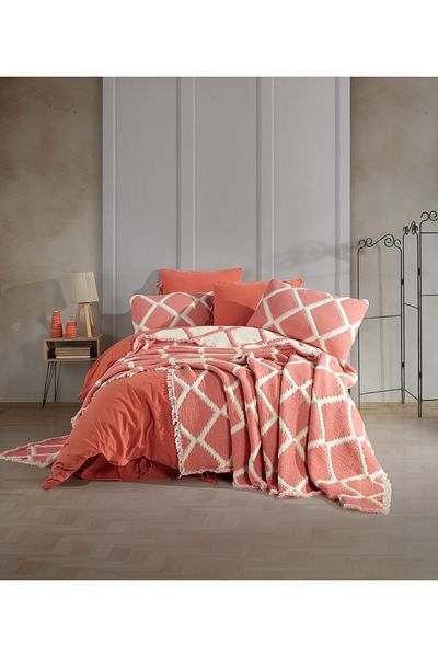 Dantela Garcia Double Diamond Slice Bedding and Duvet Cover Set - Brick
