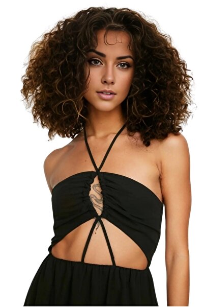 Cassime Γυναικείο Μαύρο Φόρεμα με Λεπτομέρεια Μαύρο Σιφόν