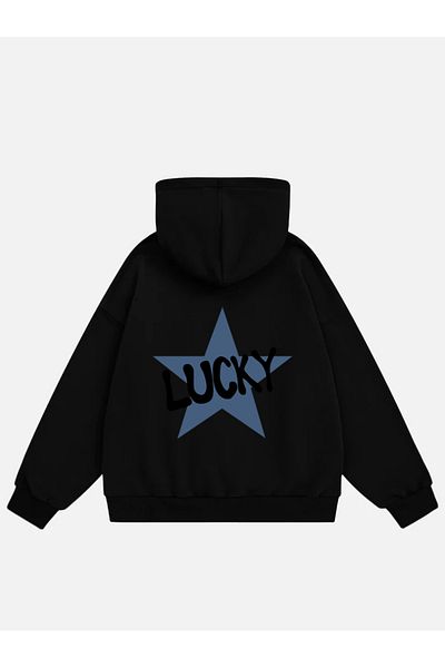 Mad&Calf Дамски суичър с качулка от полар с щампи Lucky