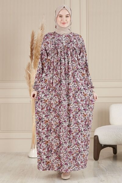 fistan Shirred Robadan Buttoned Front Viscose Fabric Tesseture Clothing Mother Dress Prayer Dress