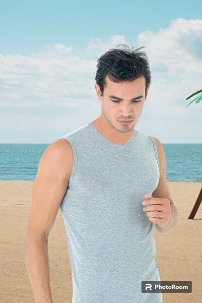 Ceylanoğlu Ribana Men's V-Neck Zero Sleeve Undershirt