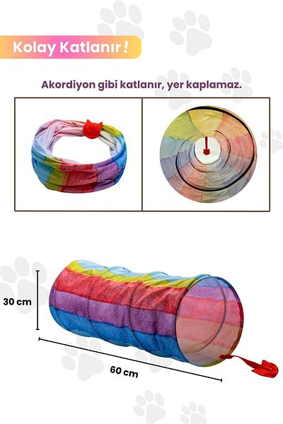 Miyav Rainbow Pattern Cat Play Tunnel Foldable Cat Tunnel Durable and Easy to Clean