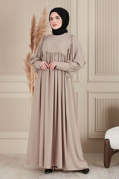 fistan Shirring Robadan Μπροστινά κουμπιά από ύφασμα βισκόζης Φόρεμα προσευχής για μητρικό φόρεμα