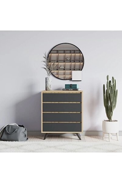 FUHO Suvera 4 Çekmeceli Şifonyer Safir Meşe-antrasit