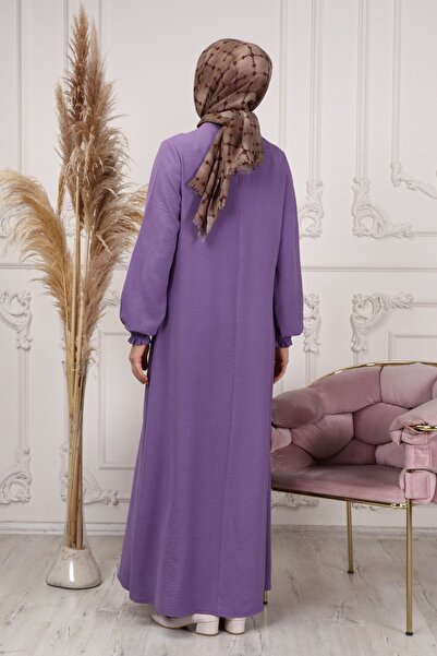 fistan Hilal Yaka Düz Kesim Anne Tessettür Elbise Geniş Kalıp