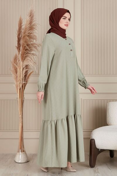 fistan Φούστα με βολάν μπροστά με κουμπιά Φαρδύ φόρεμα Aerobin Φόρεμα Hijab Φόρεμα για προσευχή της μητέρας