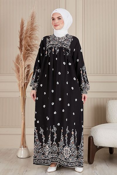 fistan Shirred Robadan Buttoned Front Viscose Fabric Tesseture Clothing Mother Dress Prayer Dress