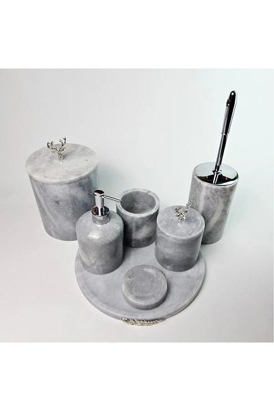 ege gross Dusty Silver Marble Bathroom Set 7Pcs/Grey Marble Bathroom Set