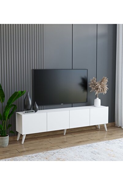 subahome Beyaz Ergonomik 4 Kapaklı %100 Mdf Tv Ünitesi 160 X 30 X 45 - Modern Ve Fonksiyonel Tasarım