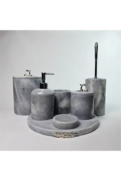 ege gross Dusty Silver Marble Bathroom Set 7Pcs/Grey Marble Bathroom Set