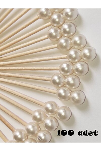 Tasarı Mağazası 100 Adet Dekoratif Çift Incili Kokteyl Kürdan 6 Cm - Inci 8 Mm