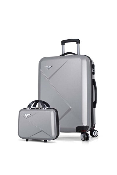 My Valice Diamond Abs Orta Ve Makyaj Boy Gri 2'li Valiz Seti