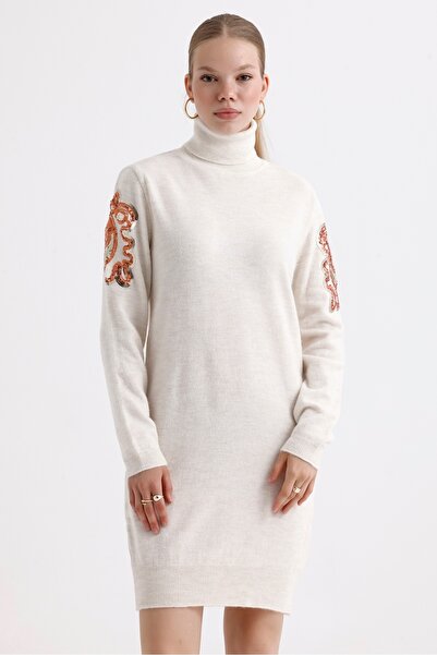 MD trend Turtleneck Sequin Detailed Oversize Knitwear Tunik