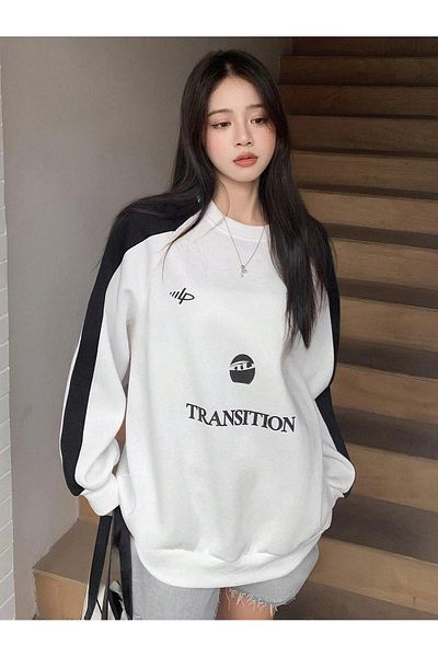 CLAYES Hanorac oversize unisex cu mâneci în dungi cu imprimeu de tranziție