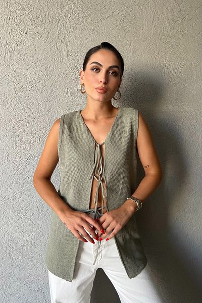 Seda Yalçın Atelier سترة تريكو كاكي - تصميم برباط