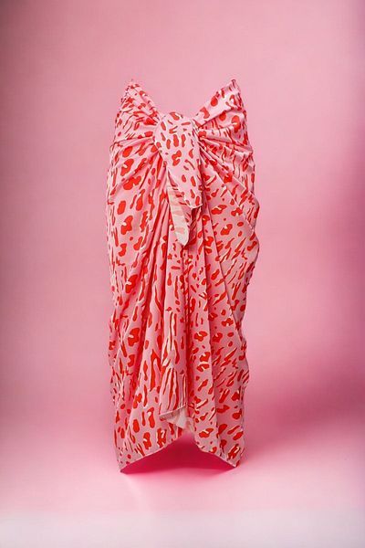 pistore Pink Red Geometric Patterned Long Pareo Satin No Sheer Women's Beach Dress New Season