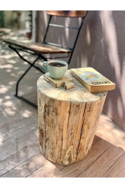 Atölye CatAndDog Ahşap Kütük Yan Sehpa Tabure Komidin Saksılık