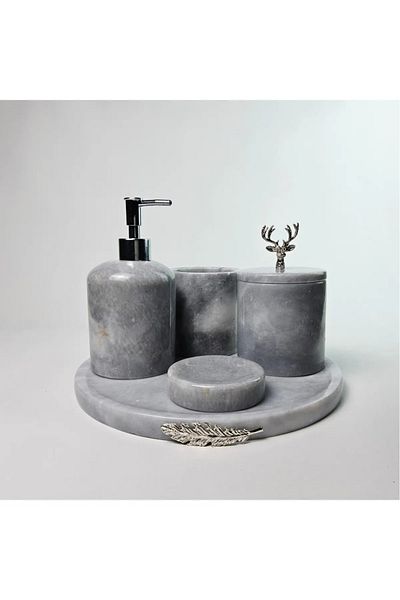 ege gross Dusty Silver Marble Bathroom Set 5Li/Gray Marble Bathroom Set