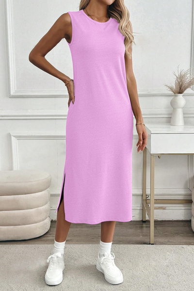 CrazyShopping Καθημερινό φόρεμα 125 εκ. Συμπαγές χτενισμένο βαμβακερό - με σχισμές στο πλάι