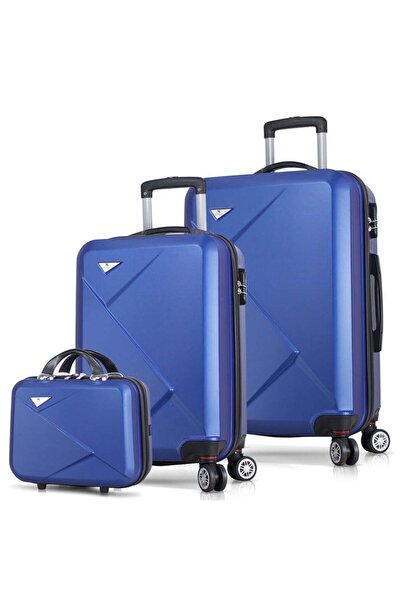My Valice Diamond Abs Kabin Orta Ve Makyaj Boy Mavi 3'lü Valiz Seti