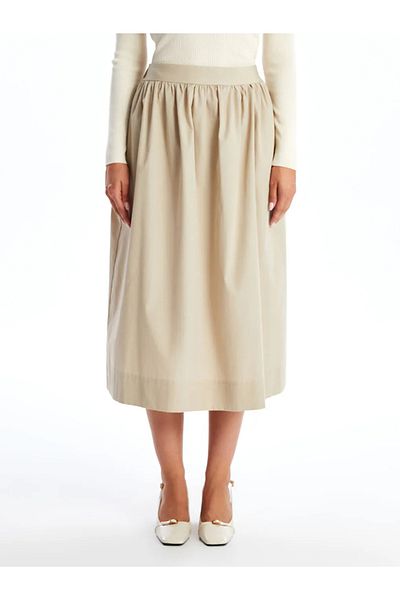 LC Waikiki LCWAIKIKI Classic Popeline Beige Damenrock – elastische Taille