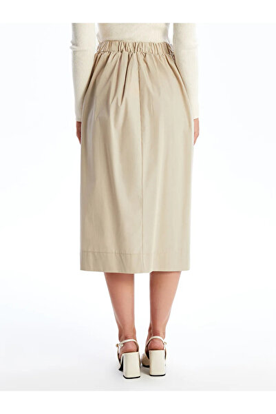 LC Waikiki LCWAIKIKI klasszikus poplin bézs női szoknya - elasztikus derékkal