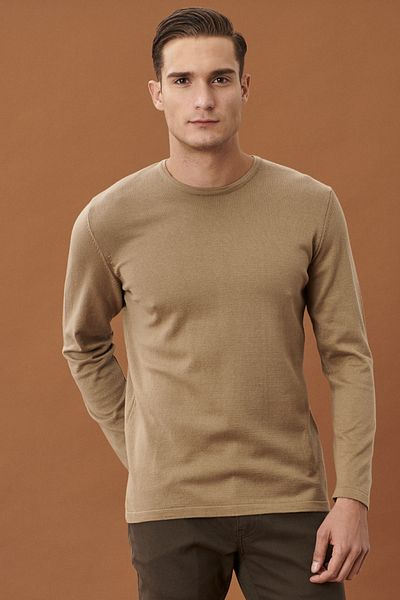 ALTINYILDIZ CLASSICS Πλεκτό πουλόβερ ανδρικού τύπου Mink Standard Fit Regular Cut και λαιμόκοψη χωρίς μοτίβο