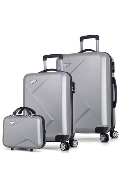 My Valice Diamond Abs Kabin Orta Ve Makyaj Boy Gri 3'lü Valiz Seti