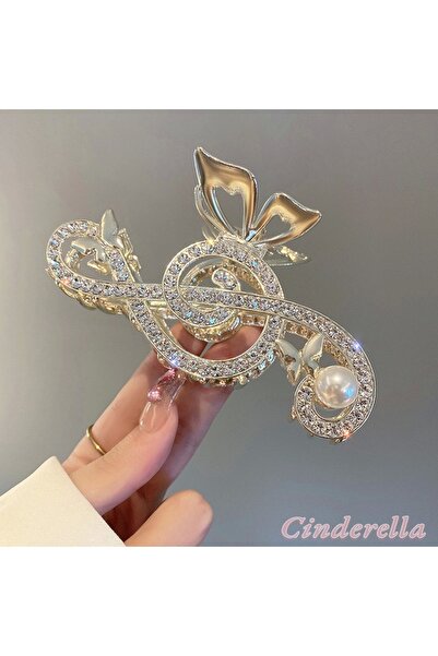 Cinderella مزلاج معدني من حجر الراين ذهبي اللون - مفتاح ربط يسار، مشبك مقبض نسائي