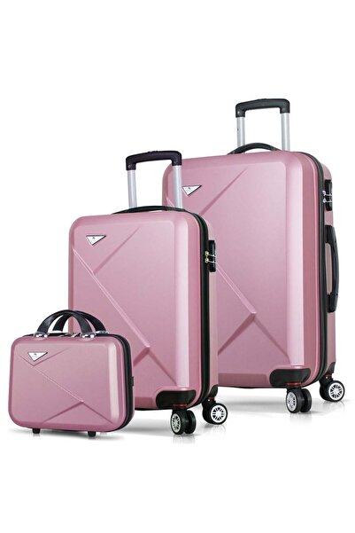 My Valice Diamond Abs Kabin Orta Ve Makyaj Boy Rose Gold 3'lü Valiz Seti
