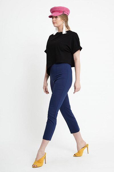 VERDA Cotton Indigo Trousers - Ribbed and Elastic Waist