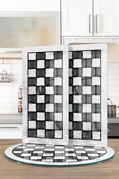 Decovetro MacKenzie 3-Piece Round Glass Plate Set - Black and White