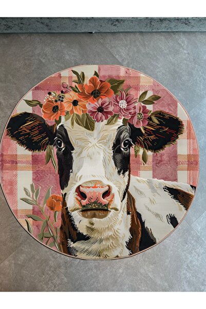 Rugs Modern Halı Paris Koleksiyonu Yuvarlak Çiçek Taçlı  İnek Desenli Dokuma ...