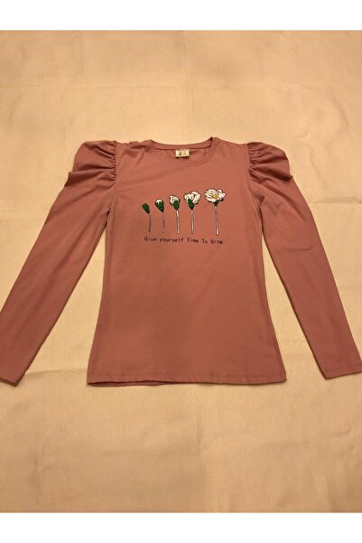 Butik Balon Kol Çiçek Baskılı Penye Sweatshirt