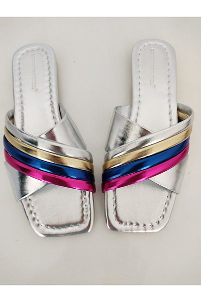 L&L Γυναικείες παντόφλες Blunt Toe Heelless Cross Daily λουστρίνι