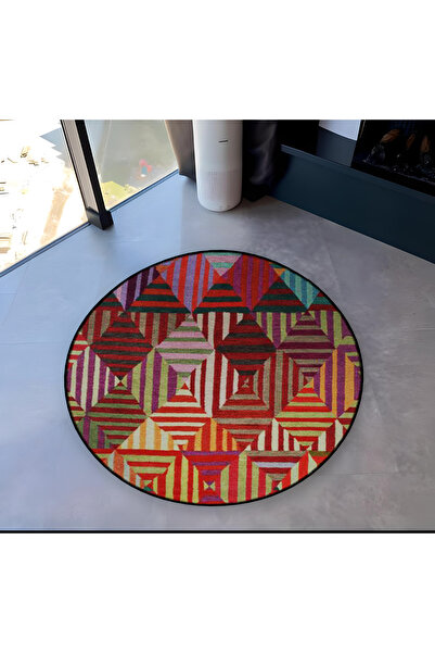 Rugs Modern Halı Multicolored Geometric Patterned Round Woven Base Modern Dec...
