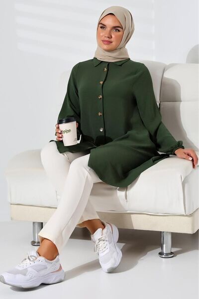 Berel Moda Düğmeli Aerobin Kumaş Manşeti Lastikli Tunik Gömlek