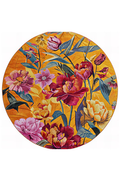 Rugs Modern Halı مجموعة باريس مستديرة برتقالية مفصلة نمط الأزهار المنسوجة قاع...