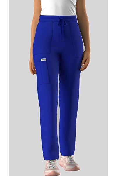 Myscrubs Doktor Hemşire Scrubs Alpaka Saks Mavi Forma Alt