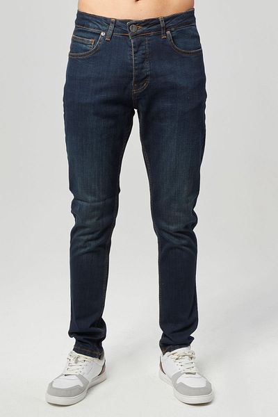 RO DENIM Мъжки гъвкави тъмносини дънки от ликра - прилепнали, боядисана долна част