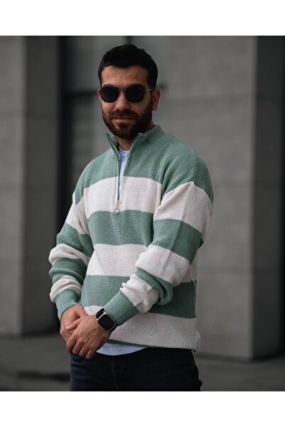 mayastyle tricotaje bărbați pulover dungă groasă fermoar guler stand
