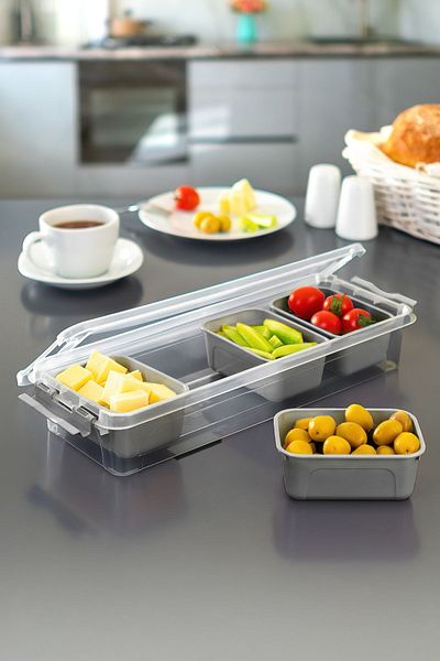 BRAMBLE LIFE Maxi Luxury 4 Compartment Anthracite Breakfast Storage Set - 1 Piece