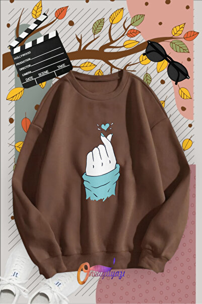 oneagılyazı طاقم الرقبة إصبع القلب المطبوعة البلوز